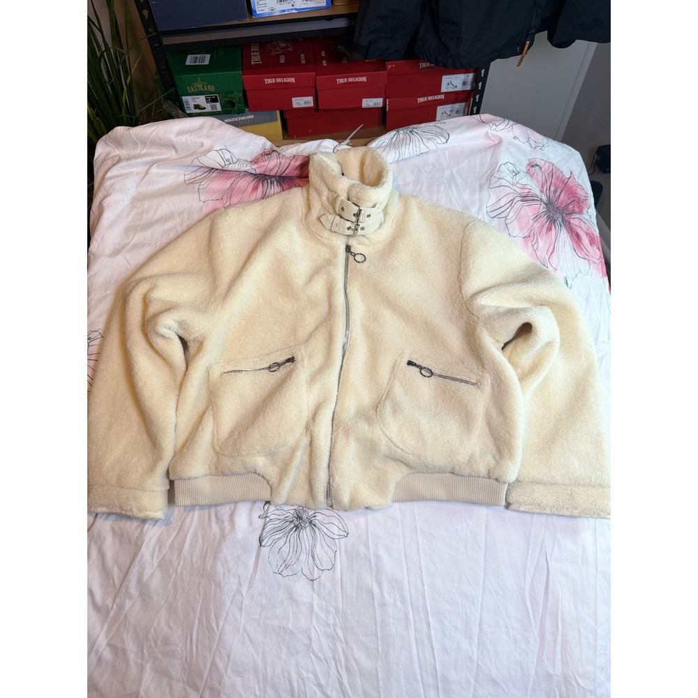Collection B New York Cream Faux Shearling Buckle Neck Bomber Jacket XXL